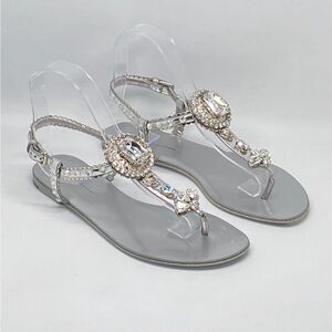 DOLCE&GABBANA Crystal-embellished leather sandals size 36.5
